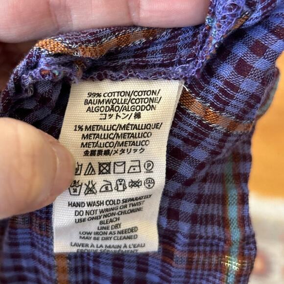 Free People Purple Orange Metallic Plaid Oversize Slouchy Button Down - Picture 5 of 8